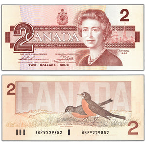 SOLD $2 1986 Bank of Canada Note Thiessen-Crow BBP Prefix BC-55b - Choice UNC