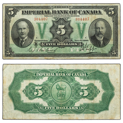 SOLD $5 1923 Imperial Bank of Canada Chartered Note #375-18-02 - F/VF (minor pinholes)