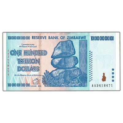 SOLD Zimbabwe 2008 100 Trillions Dollars Note P #91 - Circulated
