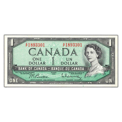 SOLD $1 1954 Bank of Canada Note Beattie-Rasminsky A/F Prefix BC-37b-i - UNC