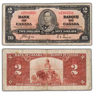 $2 1937 Bank of Canada Note Coyne-Towers L/R Final Prefix BC-22c - Fine