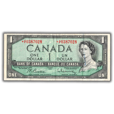 SOLD $1 1954 Bank of Canada Note *A/F Replacement Prefix BC-37bA-i - Ink/Marker