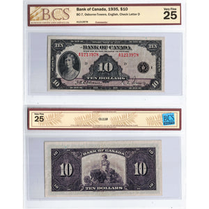 SOLD $10 1935 Bank of Canada Note English Text BC-7 - BCS VF-25