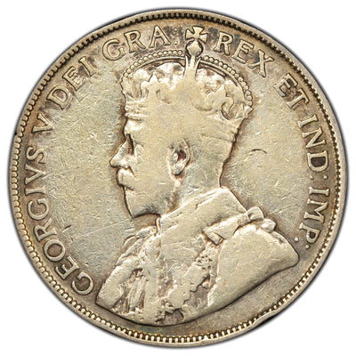 Canada 1914 50 Cents Half Dollar Silver Coin - Cleaned