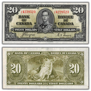SOLD $20 1937 Bank of Canada Note Coyne-Towers J/E Prefix BC-25c - EF