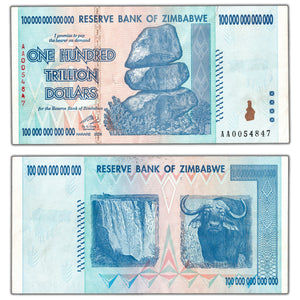 SOLD Zimbabwe 2008 100 Trillions Dollars Note P #91 - Circulated (internal tear)