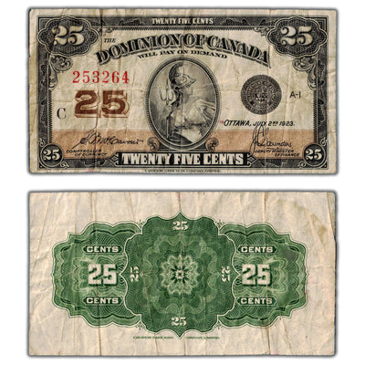 25 Cents 1923 Dominion of Canada Note Shinplaster DC-24c - Fine