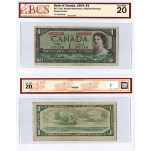 SOLD $1 1954 Bank of Canada Note *A/A Replacement Prefix BC-37bA - BCS VF-20