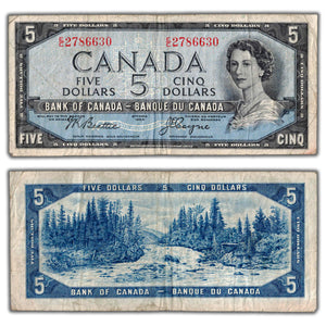 SOLD $5 1954 Bank of Canada Note Devil Face E/C Prefix BC-31b - Fine