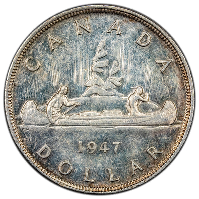 SOLD Canada 1947 Pointed 7 Dot $1 Silver Dollar Coin - Extra Fine +