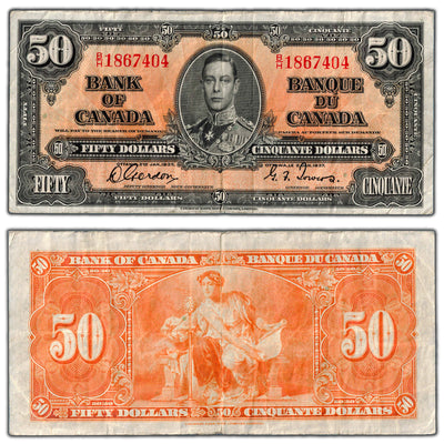 $50 1937 Bank of Canada Note Gordon-Towers B/H Prefix BC-26b - F/VF