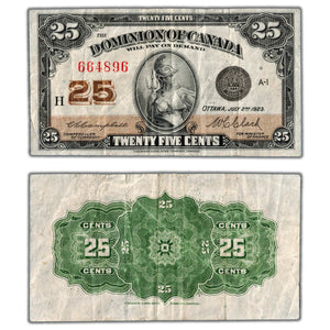 SOLD 25 Cents 1923 Dominion of Canada Shinplaster Note DC-24d - F/VF