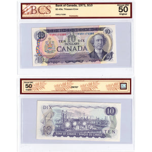 SOLD $10 1971 Bank of Canada Note Thiessen-Crow FDR Prefix BC-49e - BCS AU-50