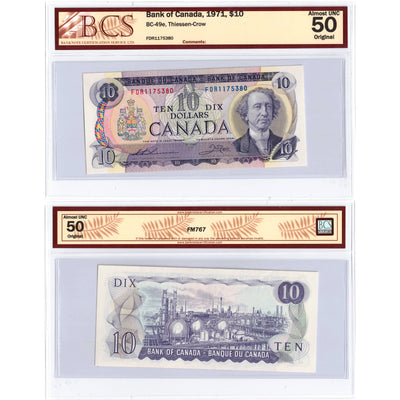 SOLD $10 1971 Bank of Canada Note Thiessen-Crow FDR Prefix BC-49e - BCS AU-50