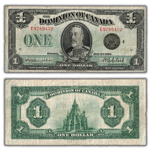 SOLD $1 1923 Dominion of Canada Note Black Seal Series E DC-25o - Fine