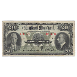 SOLD $20 1935 Bank of Montreal Canada Chartered Note #505-60-06 - VF