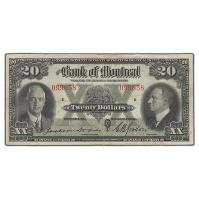 SOLD $20 1935 Bank of Montreal Canada Chartered Note #505-60-06 - VF