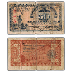 SOLD Mexico Estado Libre Y Soberano 1915 50 Fifty Centavos Note