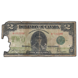 SOLD $2 1923 Dominion of Canada Note Green Seal DC-26d - Damaged