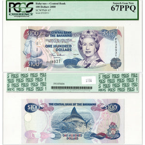 Bahamas 2000 $100 Dollars Note P #67 - PCGS Superb UNC-67 PPQ
