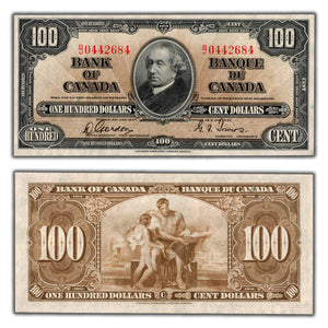 SOLD $100 1937 Bank of Canada Note Gordon-Towers BC-27b - EF (pinholes)