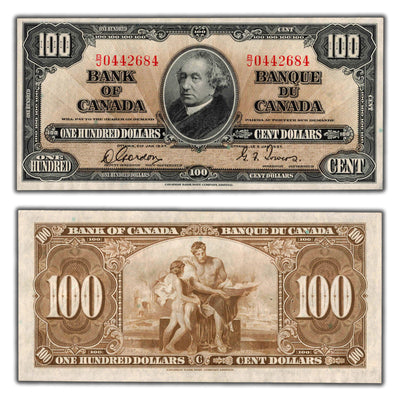SOLD $100 1937 Bank of Canada Note Gordon-Towers BC-27b - EF (pinholes)