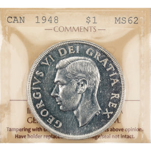 SOLD Canada 1948 $1 Silver Dollar Coin Key Date! - ICCS MS-62