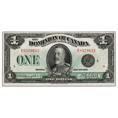 SOLD $1 1923 Dominion of Canada Note Black Seal Series E DC-25o - VF/EF