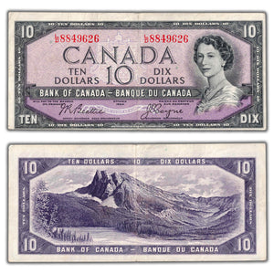 SOLD $10 1954 Bank of Canada Note Beattie-Coyne L/D Prefix BC-40a - VF