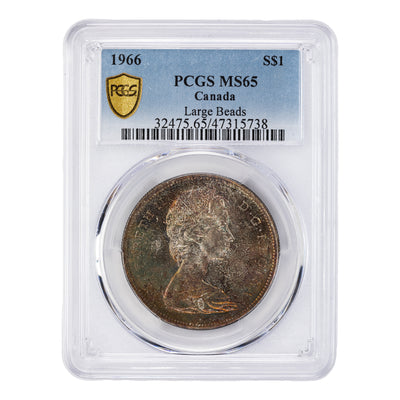 SOLD Canada 1966 Large Beads $1 Silver Dollar Coin - PCGS MS-65 Nice Toning