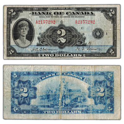 SOLD $2 1935 Bank of Canada Note English Text BC-3 - Lightly Faded Back