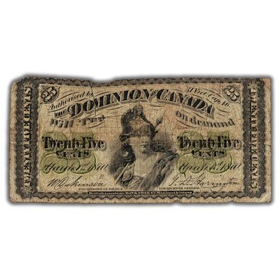 25 Cents 1870 Dominion of Canada Shinplaster Note Letter 'B' DC-1b - VG