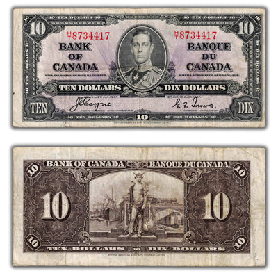 $10 1937 Bank of Canada Note Coyne-Towers H/T Prefix BC-24c - F/VF