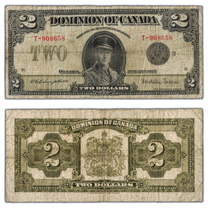 SOLD $2 1923 Dominion of Canada Note Black Seal Series T DC-26j - Circulated