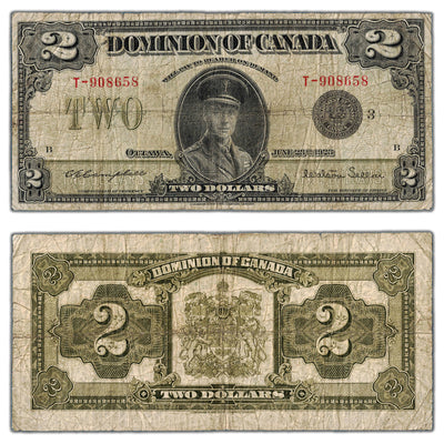 SOLD $2 1923 Dominion of Canada Note Black Seal Series T DC-26j - Circulated
