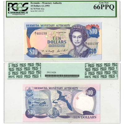 Bermuda 1993 $10 Ten Dollars Note P#42a - PCGS UNC-66 PPQ
