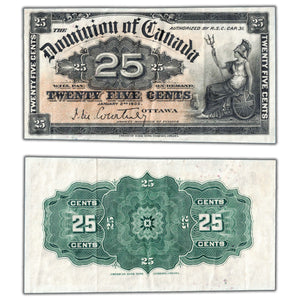 SOLD 25 Cents 1900 Dominion of Canada Shinplaster Note Courtney DC-15a - VF+
