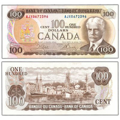 $100 1975 Bank of Canada Note AJX Replacement Prefix BC-52bA - UNC