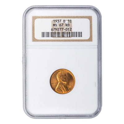 SOLD United States 1937-D 1 Cent Lincoln Wheat Penny Coin - NGC MS-67 RD