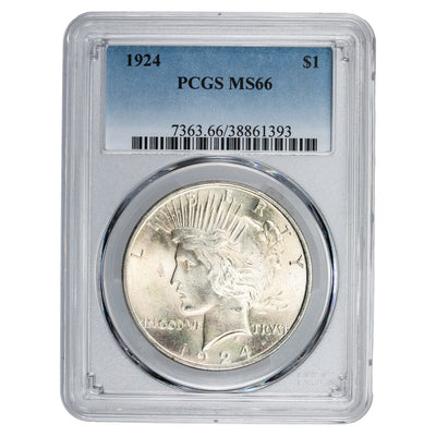 United States 1924 $1 Peace Dollar Silver Coin - PCGS MS-66