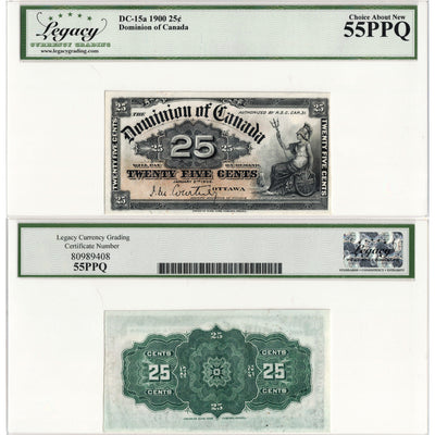 SOLD 25 Cents 1900 Dominion of Canada Shinplaster Note Courtney DC-15a - Legacy AU-55 PPQ