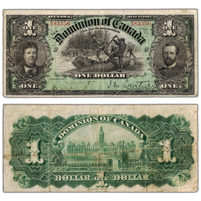 SOLD $1 1897 Dominion of Canada Note Courtney DC-12 - F/VF (tear)
