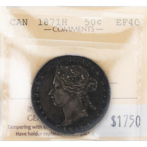 SOLD Canada 1871-H 50 Cents Half Dollar Silver Coin - ICCS EF-40