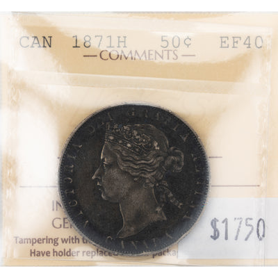 SOLD Canada 1871-H 50 Cents Half Dollar Silver Coin - ICCS EF-40