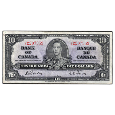 SOLD $10 1937 Bank of Canada Note Gordon-Towers U/D Prefix BC-24b