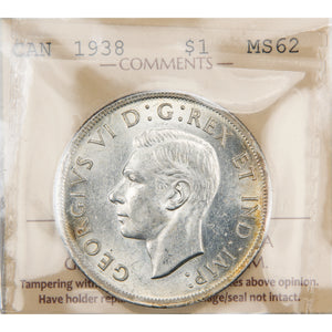 Canada 1938 $1 Silver Dollar Coin - ICCS MS-62