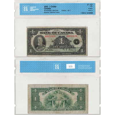 $1 1935 Bank of Canada Note English Text Letter B BC-1 - CCCS F-12