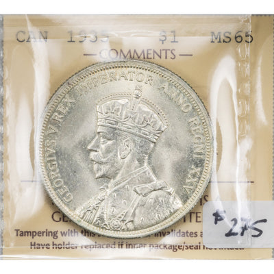 SOLD Canada 1935 $1 Silver Dollar Coin -First Year of Issue - ICCS MS-65