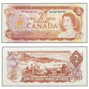 SOLD $2 1974 Bank of Canada Note Crow-Bouey AGZ Prefix BC-47b - Choice UNC
