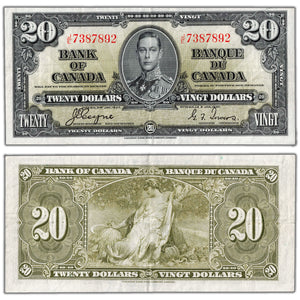 SOLD $20 1937 Bank of Canada Note Coyne-Towers J/E Prefix BC-25c - VF/EF